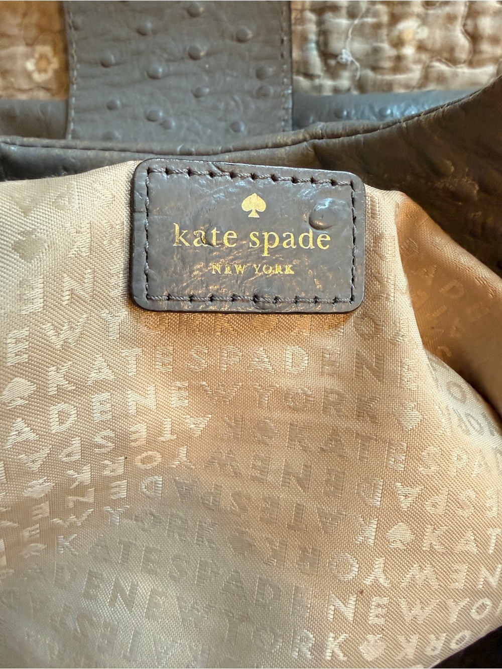 Kate Spade Gray Ostrich-Embossed Leather Shoulder Bag - Picture 8 of 15